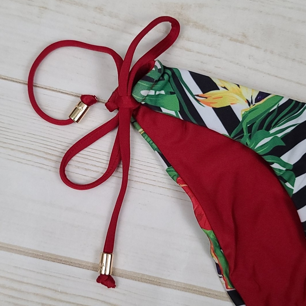 Nicolita reversible Tropical Leaf & Red Tie-Side Bikini Bottom size small